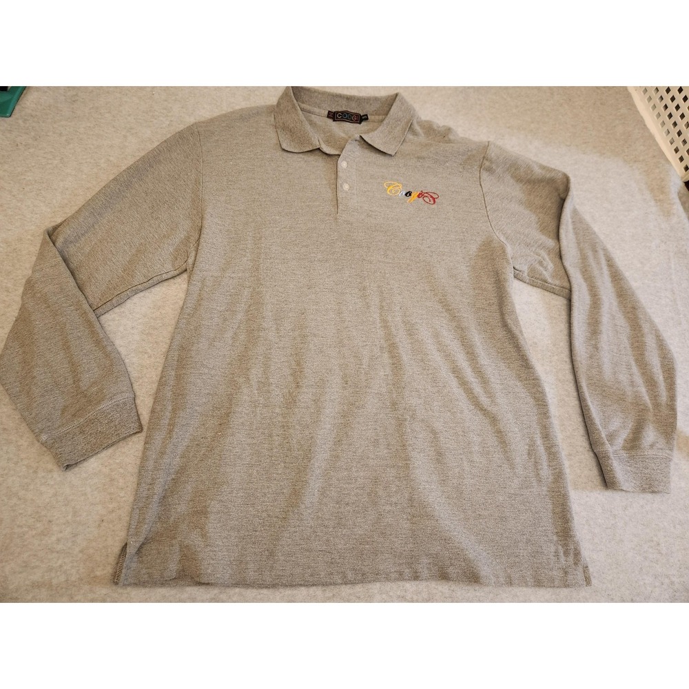 Coogi Polo Shirt Mens 3XL Gray‎ Long Sleeve Embroidered Logo Back Graphic Cotton